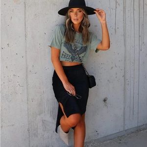 She Is Boutique Madelyn Black Velvet Midi Skirt - Size Medium